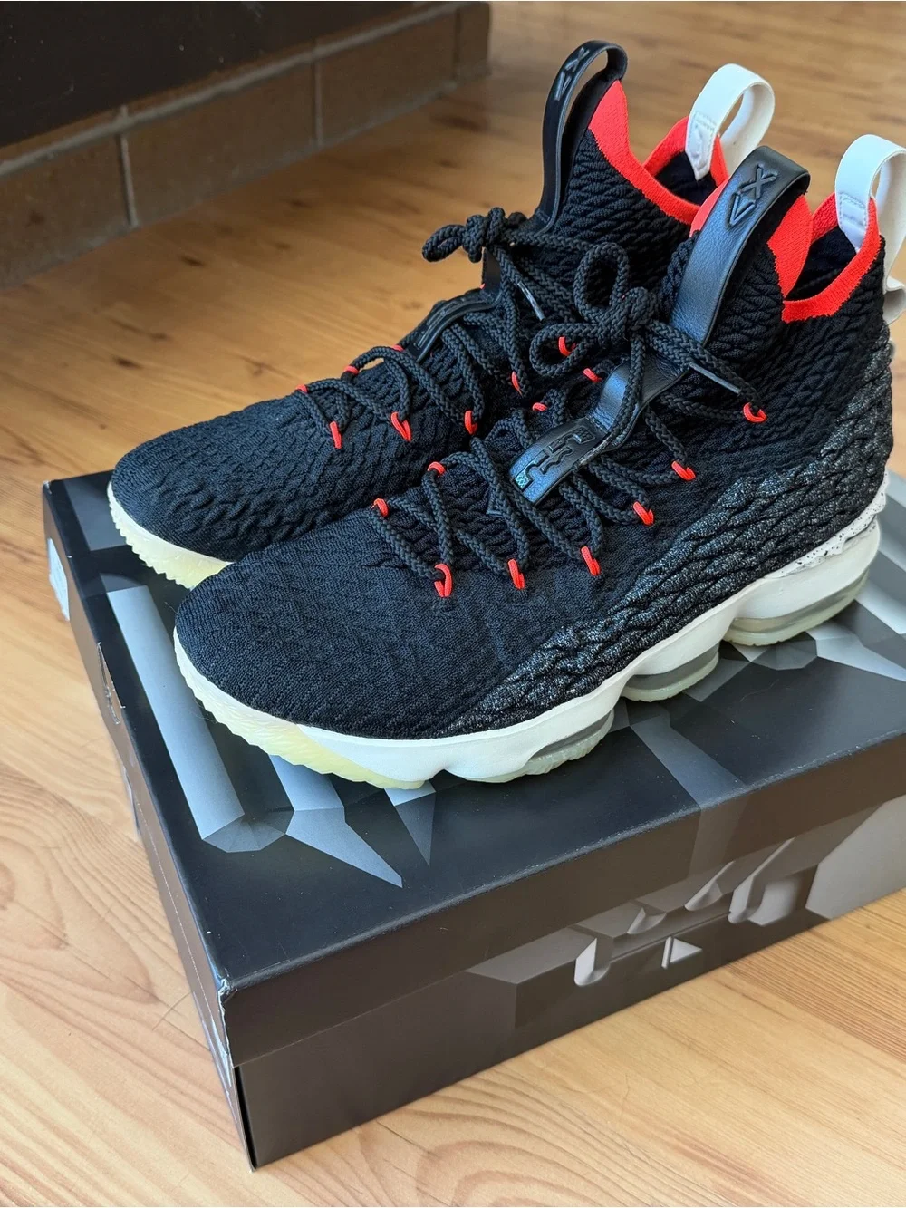 Nike LeBron 15 High Top Basketball Sneakers Black/Sail Bright Crimson